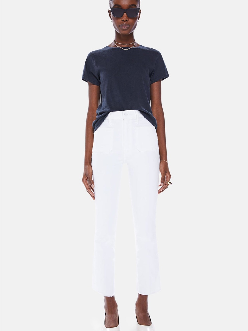 Mother Hustler Patch Pocket Ankle Fray White Denim Jeans Fairest Of Them All 26